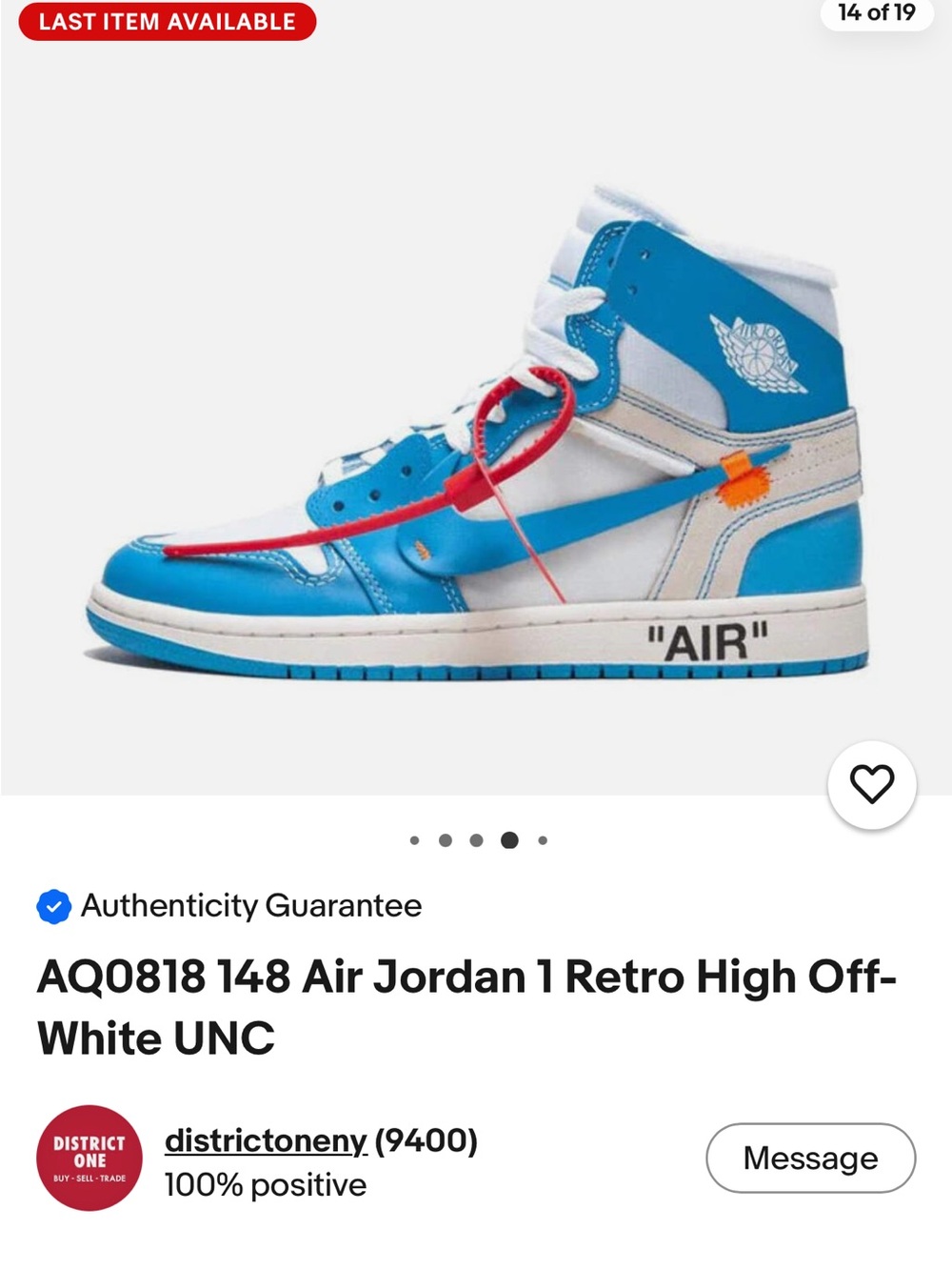 Off-White x Air Jordan 1 High - White/Blue with Red Accent